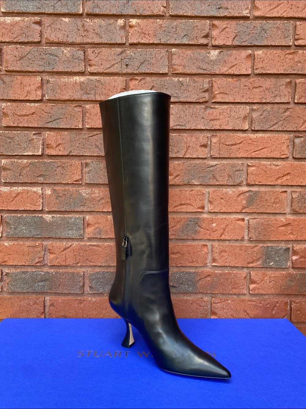 NWT Stuart Weitzman Black Leather Over-the-Knee Pointed-Toe 9